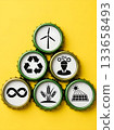 Sustainable development concept with renewable energy and recycling symbols 133658493