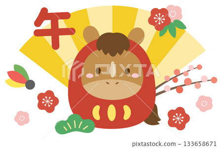 New Year's decoration of the horse zodiac sign Daruma, New Year's card material 02 New Year's decoration of the horse zodiac sign Daruma, New Year's card material 02 133658671