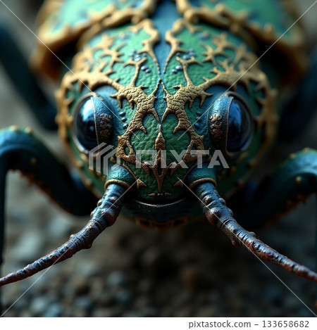 Intricate green beetle with ornate patterns in nature Generative AI Intricate green beetle with ornate patterns in nature Generative AI 133658682