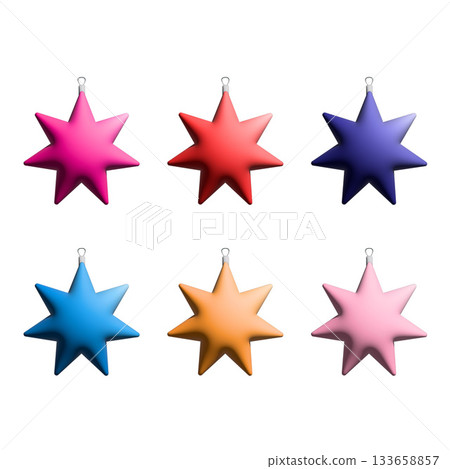 Colorful Star Christmas Ornaments, Vibrant Festive Holiday Decorations Set. Vector illustration Colorful Star Christmas Ornaments, Vibrant Festive Holiday Decorations Set. Vector illustration 133658857