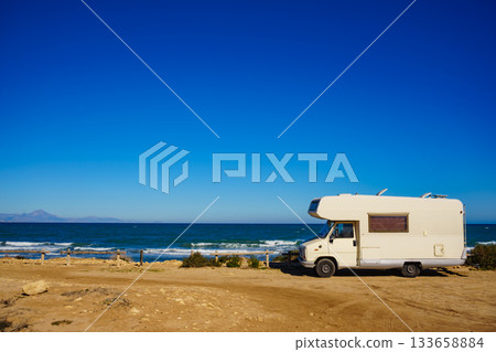 Camper car on beach, camping on nature 133658884