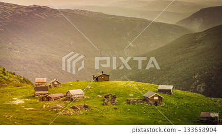 Norwegian mountains summer farm Norwegian mountains summer farm 133658904