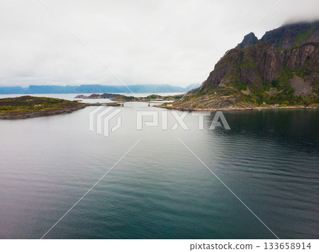 Aerial view. Lofoten islands landscape, Norway Aerial view. Lofoten islands landscape, Norway 133658914