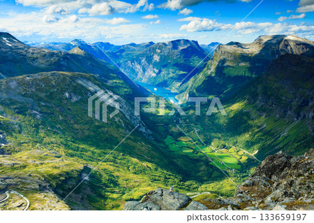 Geirangerfjord from Dalsnibba viewpoint, Norway 133659197