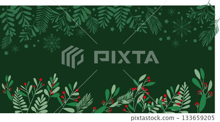 Winter botanical leaf and berry background material, botanical Christmas frame 133659205