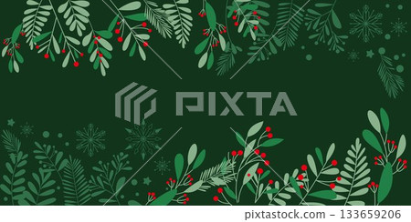 冬季植物葉子和漿果背景素材，植物聖誕相框 133659206