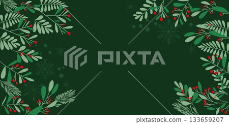 Winter botanical leaf and berry background material, botanical Christmas frame 133659207