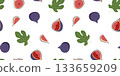Seamless pattern cartoon fig set. Background of tropical fig fruit whole half and slice. Vector illustration wallpaper 133659209