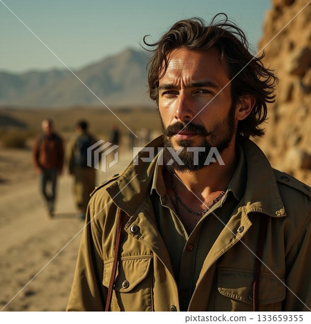 Exploring the rugged terrain with determination and focus Generative AI 133659355