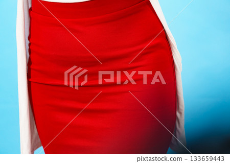 woman presenting outfit red shapely skirt woman presenting outfit red shapely skirt 133659443