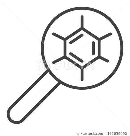 Magnifier with Chemistry molecular formula vector Chemistry thin line icon or symbol 133659490