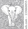 Cute elephant standing on a forest path line art for coloring book 133660055
