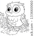Cute Owl Outline Sitting on Branch for Simple Coloring Page 133660060