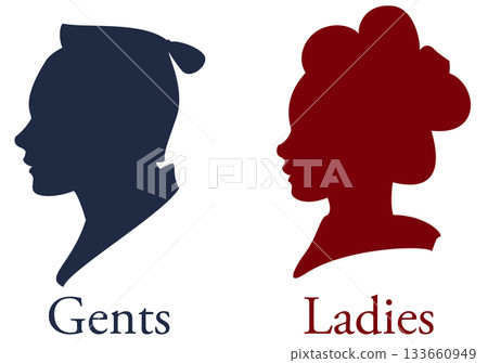 Japanese toilet icon depicting a lord and a town girl 133660949