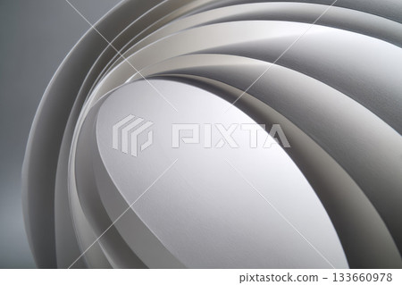 Curved white paper sheets forming smooth arc, abstract minimal composition with soft lighting, modern design, clean lines, and calm, serene atmosphere 133660978