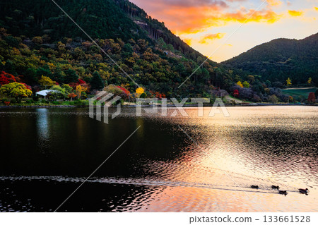 暮色降臨,伊穆塔池塘和湖畔的秋葉-一幅寧靜的秋日景象 暮色降臨,伊穆塔池塘和湖畔的秋葉-一幅寧靜的秋日景象 133661528