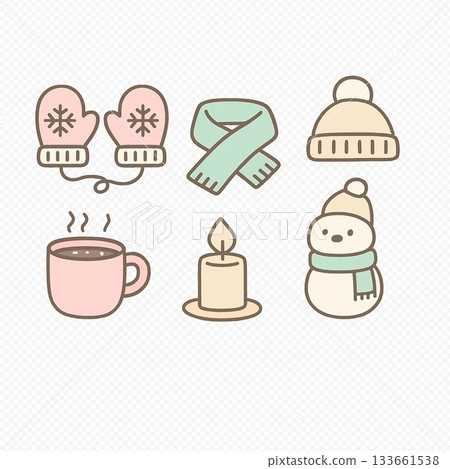 Winter warm item icon set (gloves, scarves, knit hats, etc.) 133661538