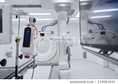 Advanced medical imaging equipment in a clean and modern hospital setting 133661842