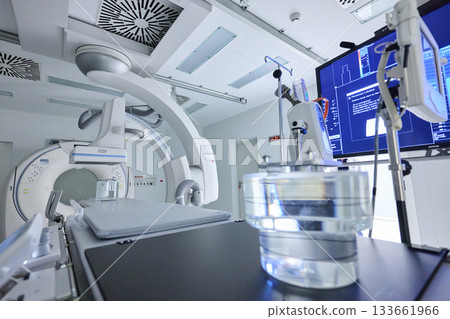 Advanced medical imaging equipment is ready for patient examination in a modern healthcare facility 133661966