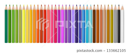 3d color pencil isolated vector. Realistic wooden school pencils for drawing, creative education banner. Bright crayon set in rainbow spectrum for office team and student template 133662105