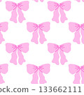 Seamless pattern with cute soft pink bows in gentle girly style. Vector illustration of pastel ribbon bow elements arranged on white background.  133662111
