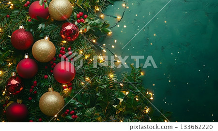 A Christmas tree with red and gold ornaments 133662220