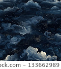 Dramatic painted night sky with swirling clouds and tiny stars in a seamless pattern 133662989