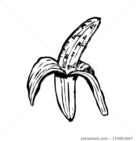 Textured image of peeled banana revealing tender interior Textured image of peeled banana revealing tender interior 133663087