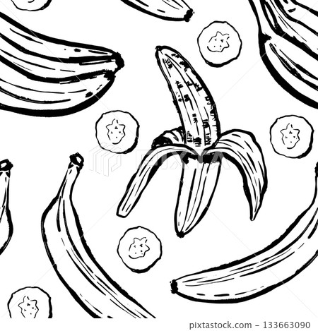 Artistic freehand bananas and peels arranged for lively product design 133663090