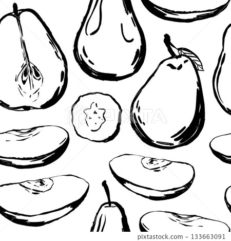 Handcrafted pear illustrations with stylish lines for branding 133663091