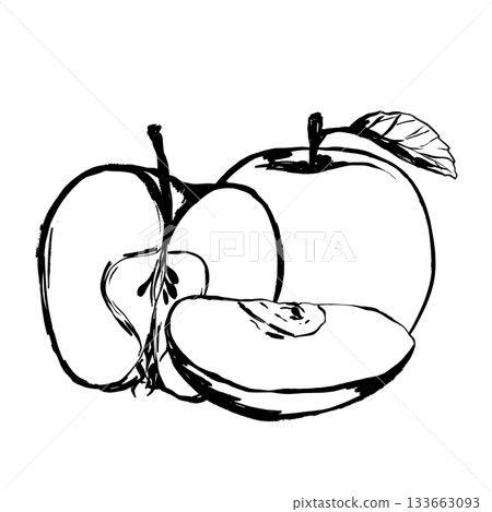 Vivid depiction of orchard apples sliced for culinary or branding purposes 133663093