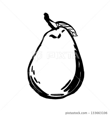 Pear Handcrafted ink illustration with leaf for packaging and signage 133663106