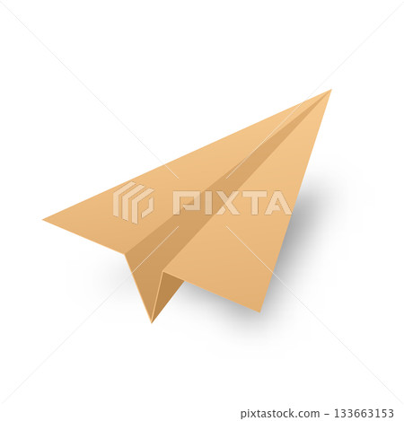 Realistic handmade paper plane on transparent background. Origami aircraft in flat style. Vector illustration. 133663153