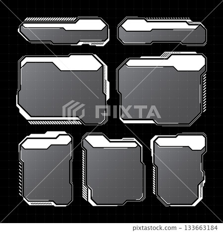 White futuristic HUD, UI elements. Sci-fi user interface text boxes, callouts. Warning message frames, information boxes template. Modern game interface layout in digital style. Vector illustration 133663184