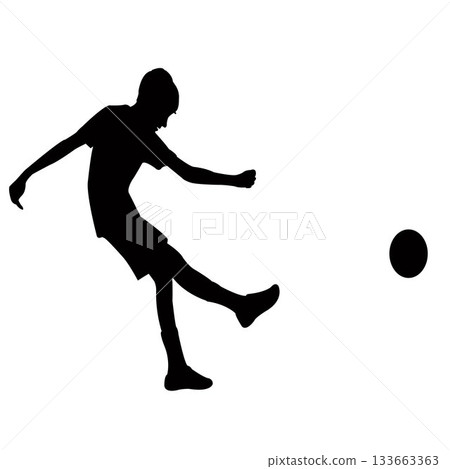 a boy kicking the ball, silhouette vector 133663363