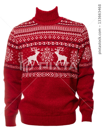 Red Christmas sweater template isolated on white Red Christmas sweater template isolated on white 133663468