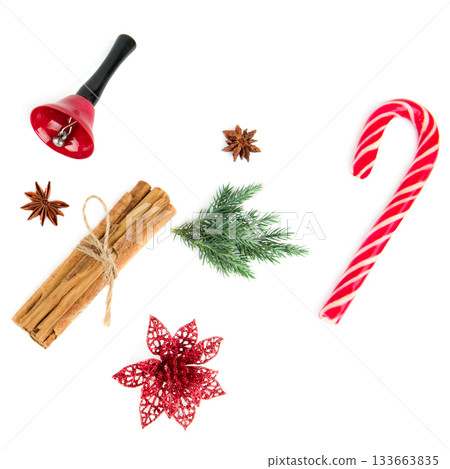 Christmas Holiday Flat Lay with Candy Cane and Spices Christmas Holiday Flat Lay with Candy Cane and Spices 133663835