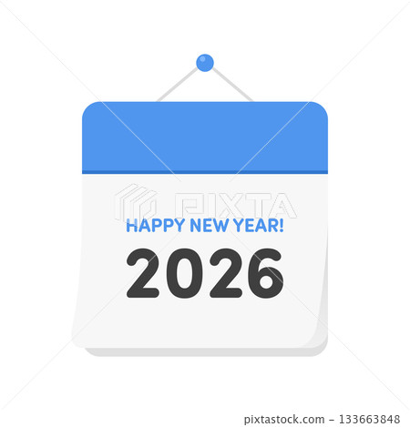 帶有“新年快樂!”字樣的2026年日曆圖示 - 新年賀卡和新年用品 帶有“新年快樂!”字樣的2026年日曆圖示 - 新年賀卡和新年用品 133663848