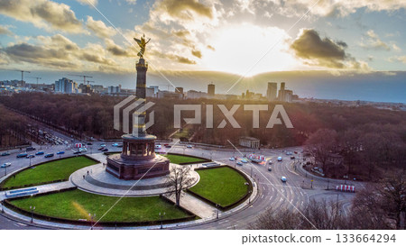 Awe drone point of view on Berlin Cathedral and opposite Christmas market and Ferris Wheel Awe drone point of view on Berlin Cathedral and opposite Christmas market and Ferris Wheel 133664294