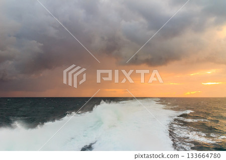 seascape stormy sea horizon and kielwater seascape stormy sea horizon and kielwater 133664780