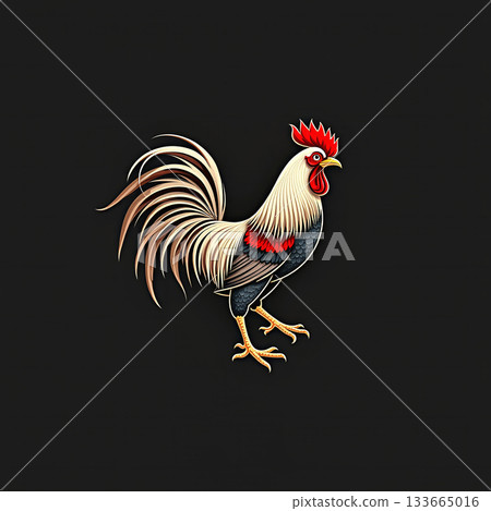 Rooster in detailed minimalist graphic design style - ai generated 133665016