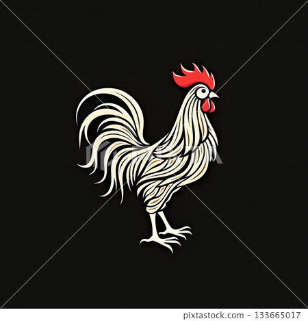 Rooster in detailed minimalist graphic design style - ai generated 133665017