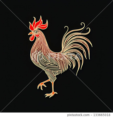 Rooster in detailed minimalist graphic design style - ai generated 133665018