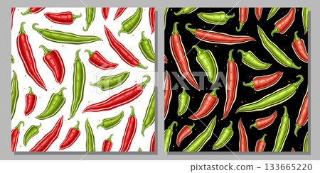 Vector Chili Pepper seamless patterns Vector Chili Pepper seamless patterns 133665220