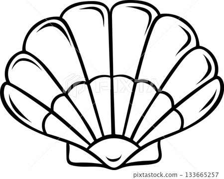 casement shell with pearl, seashell, underwater marine life, simple vector black and white icon 133665257
