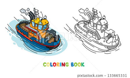 Funny tugboat with eyes. Boat or ship illustration 133665331
