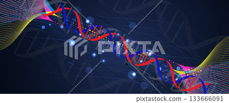 Futuristic hexagons, DNA strands, connected neural web, medical and science background Futuristic hexagons, DNA strands, connected neural web, medical and science background 133666091
