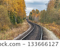 Railway line in the autumn forest. 133666127