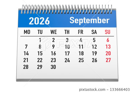 September 2026 desk calendar. 3D rendering 133666403
