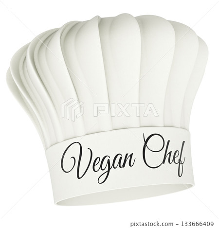 Vegan Chef, white chef hat. 3D rendering Vegan Chef, white chef hat. 3D rendering 133666409